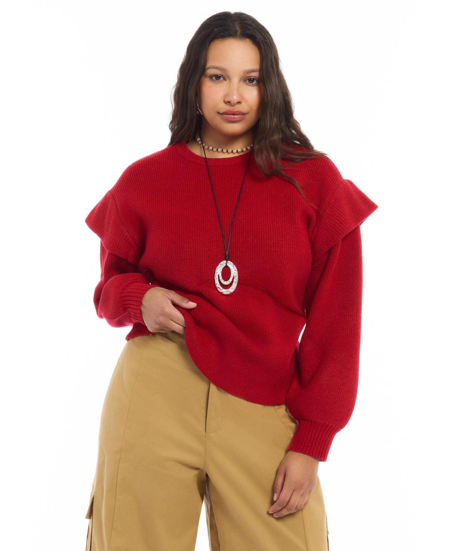 Plus Size Mock Neck Balloon-Sleeve Sweater