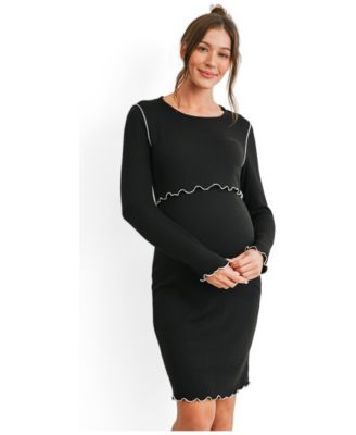 Maternity Ribbed Nursing Long-Sleeve Dress