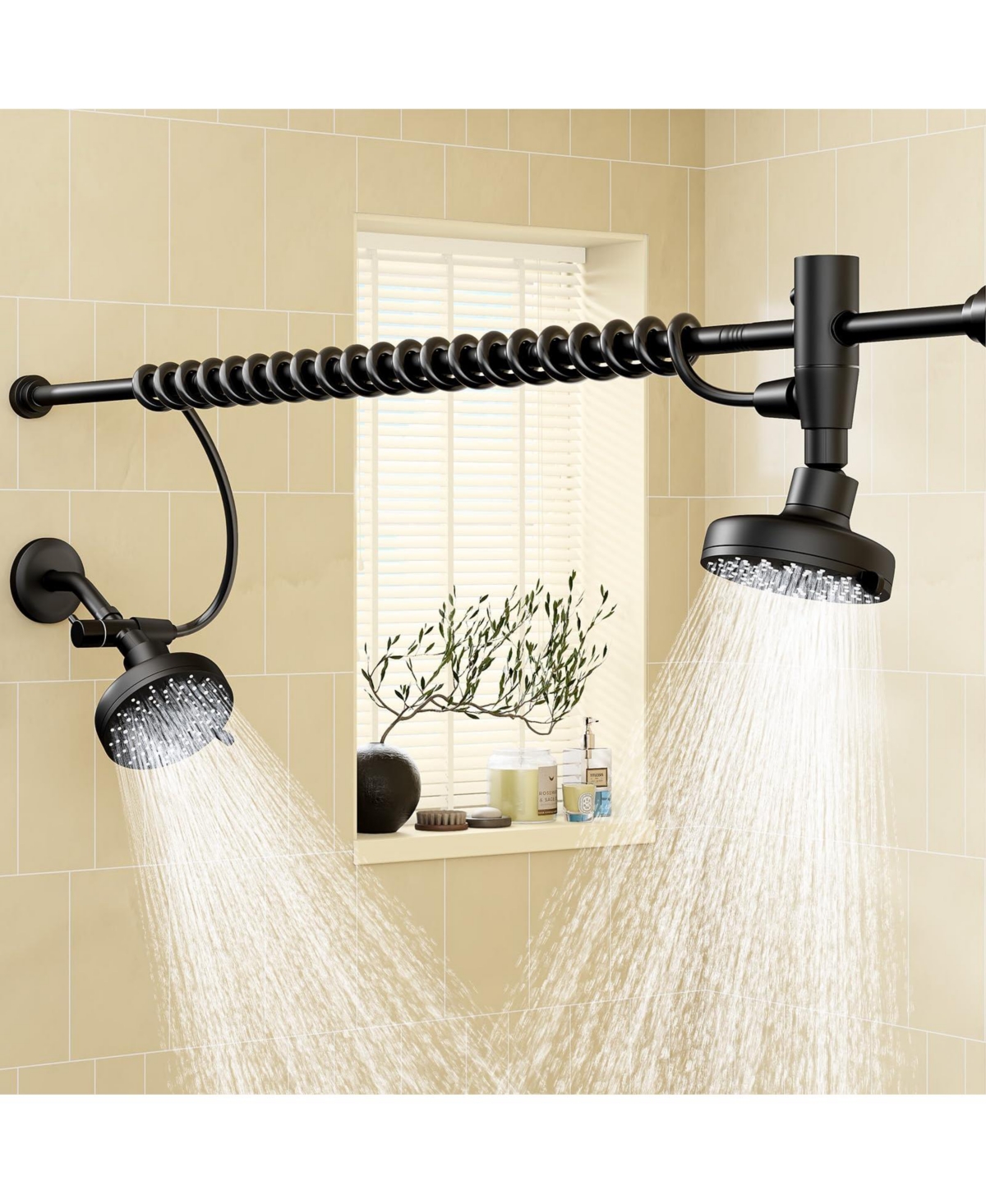 Cyqbd Dual Shower Head Adjustable Slider Rod System Couples Renter-friendly Spa Gift