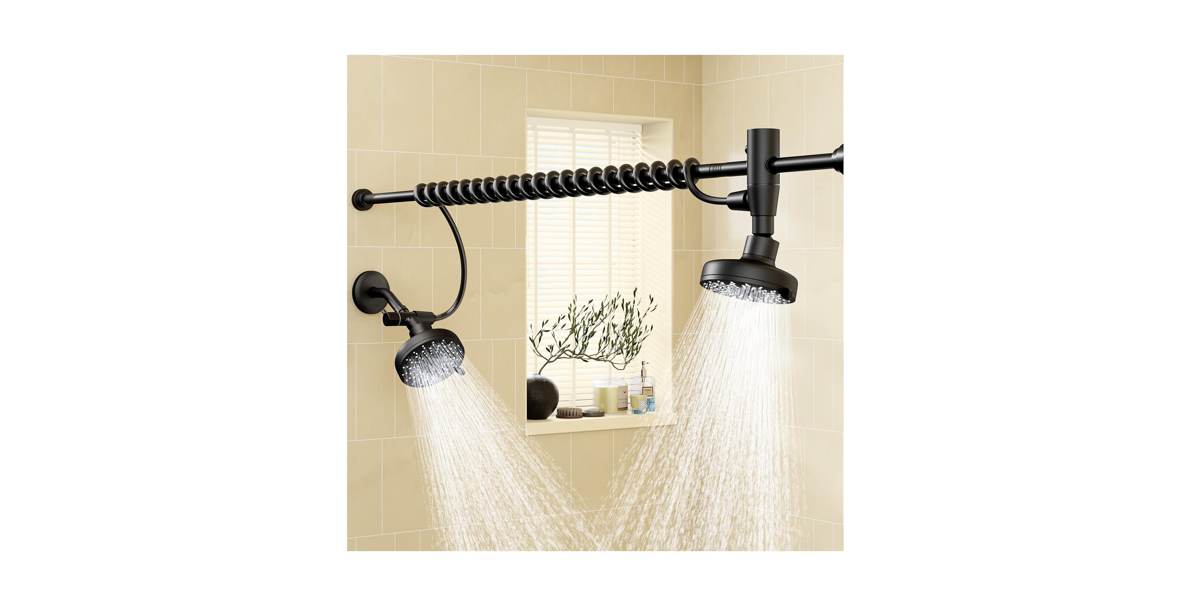 Cyqbd Dual Shower Head Adjustable Slider Rod System Couples Renter-friendly Spa Gift