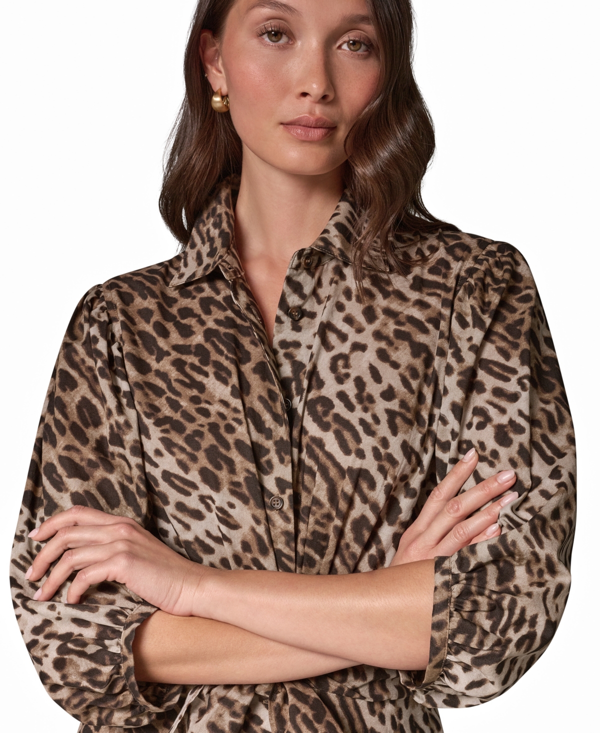Donna Karan Weekend Women's Leopard-Print Voile Cocoon-Sleeve Midi Shirt Dress