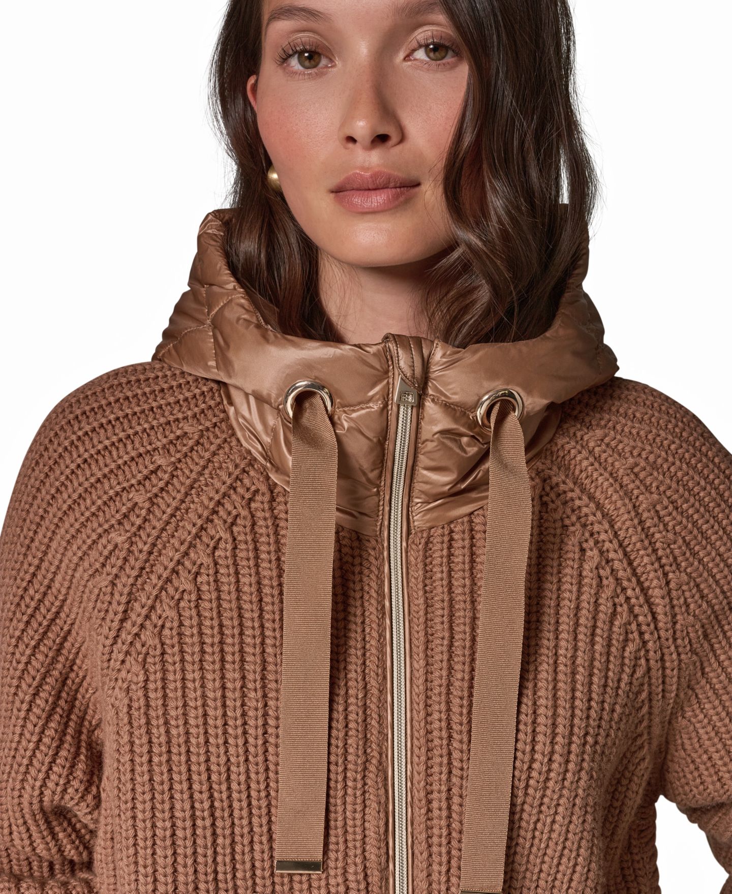 Женская куртка Donna Karan Weekend Wool-Blend Hooded Mixed-Media Chunky, цвет: Верблюжий — фото 7