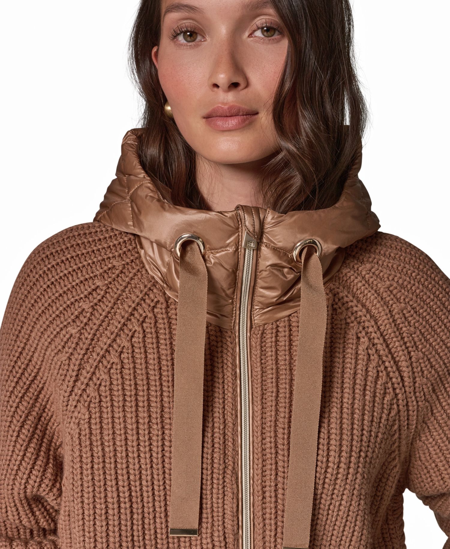 Women's Wool-Blend Hooded Mixed-Media Chunky Jacket