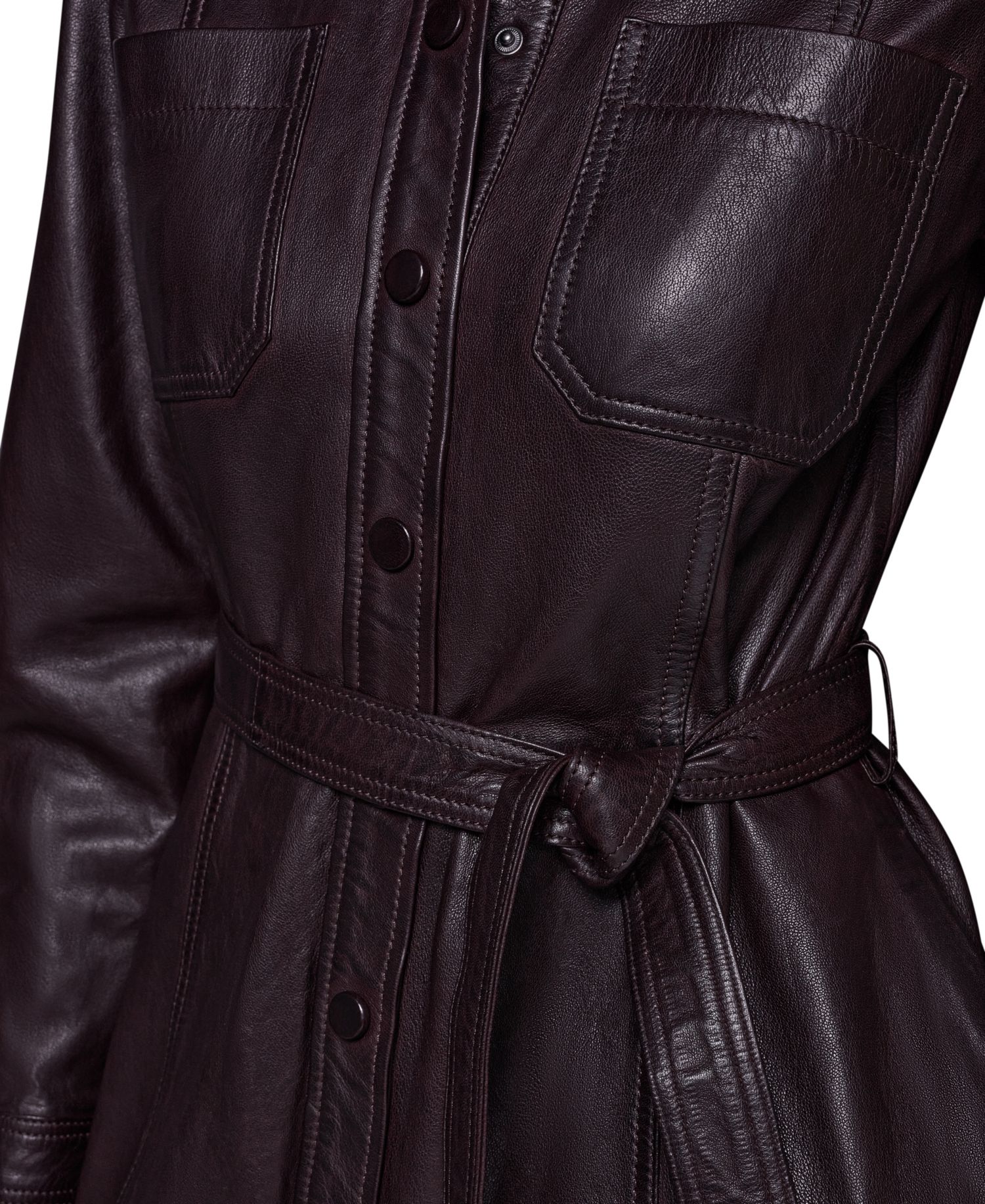 Women's Long-Sleeve A-Line Collared Leather Shirt Dress