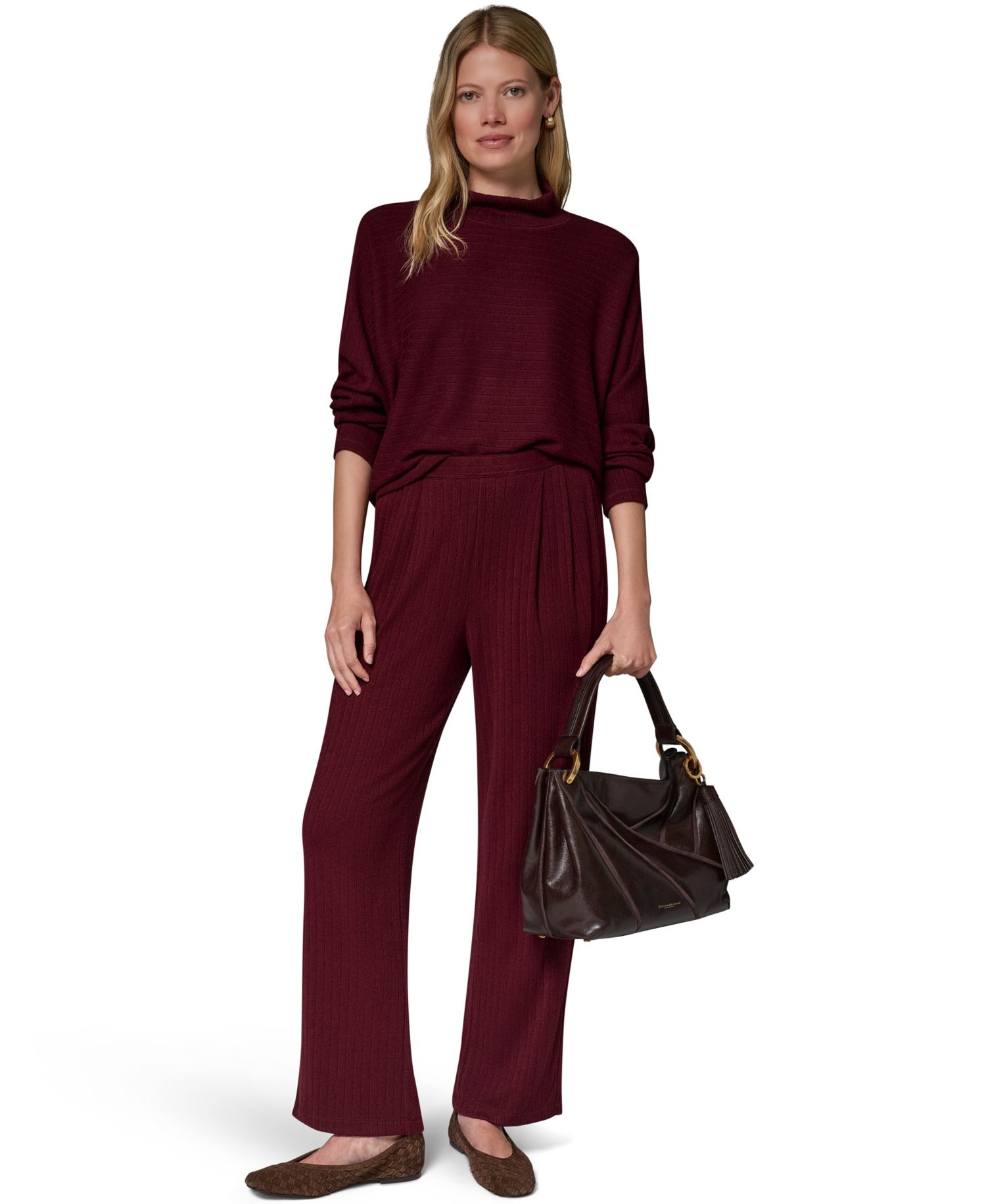 Women's Brushed-Rib High-Waist Wide-Leg Pants