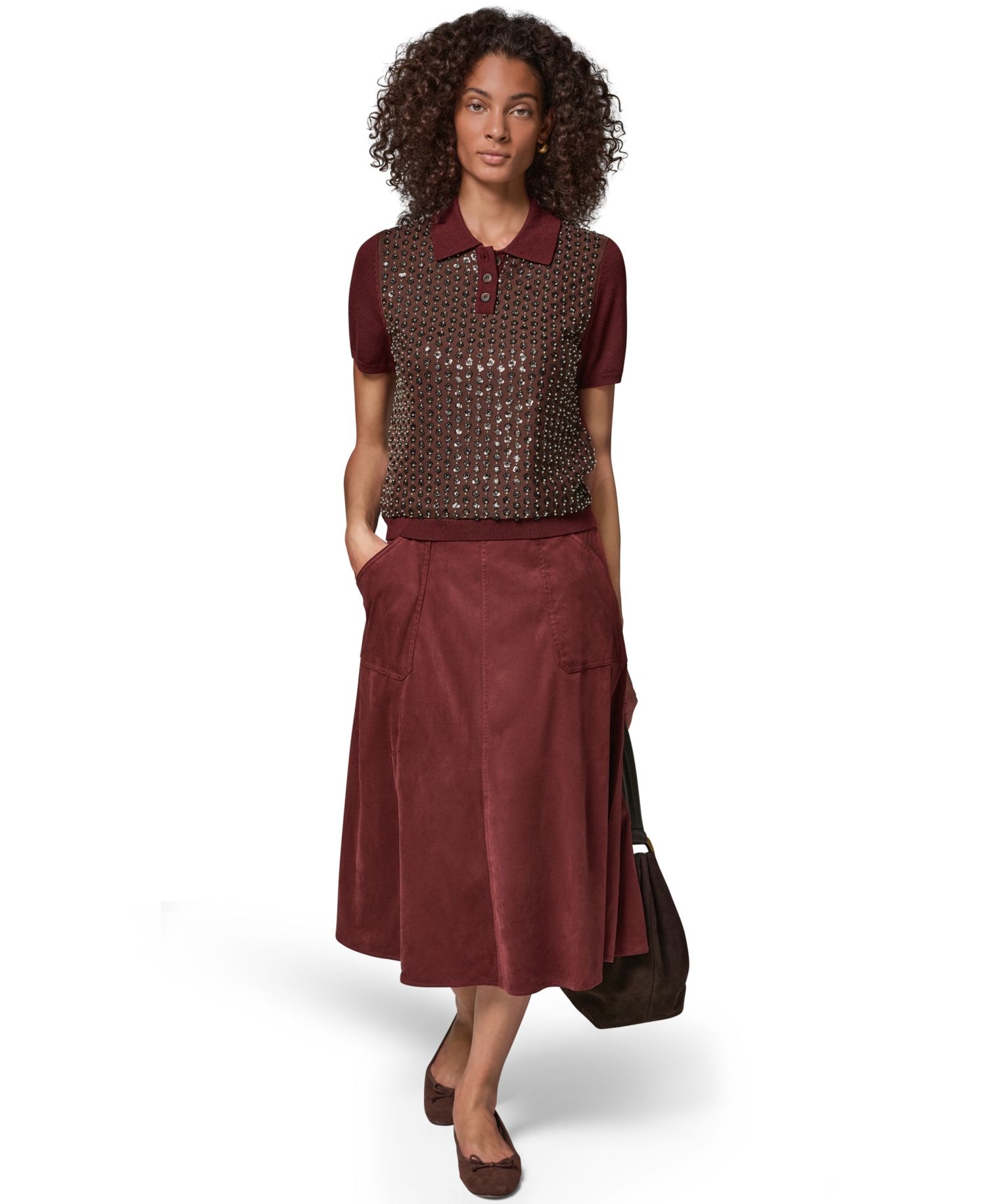 Women's Merino Wool-Blend Short-Sleeve Polo Sweater
