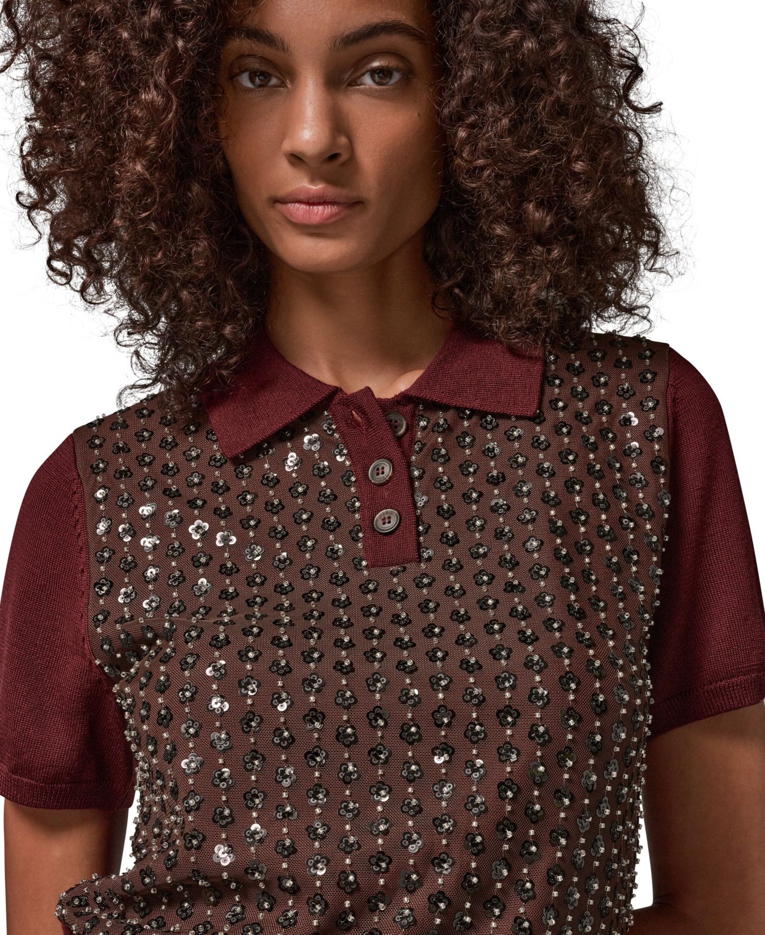 Women's Merino Wool-Blend Short-Sleeve Polo Sweater