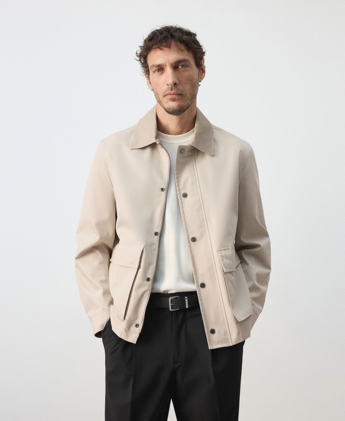 Мужская куртка Mango Water-Resistant Straight-Fit Shirt Jacket, цвет: Бежевый — фото 1