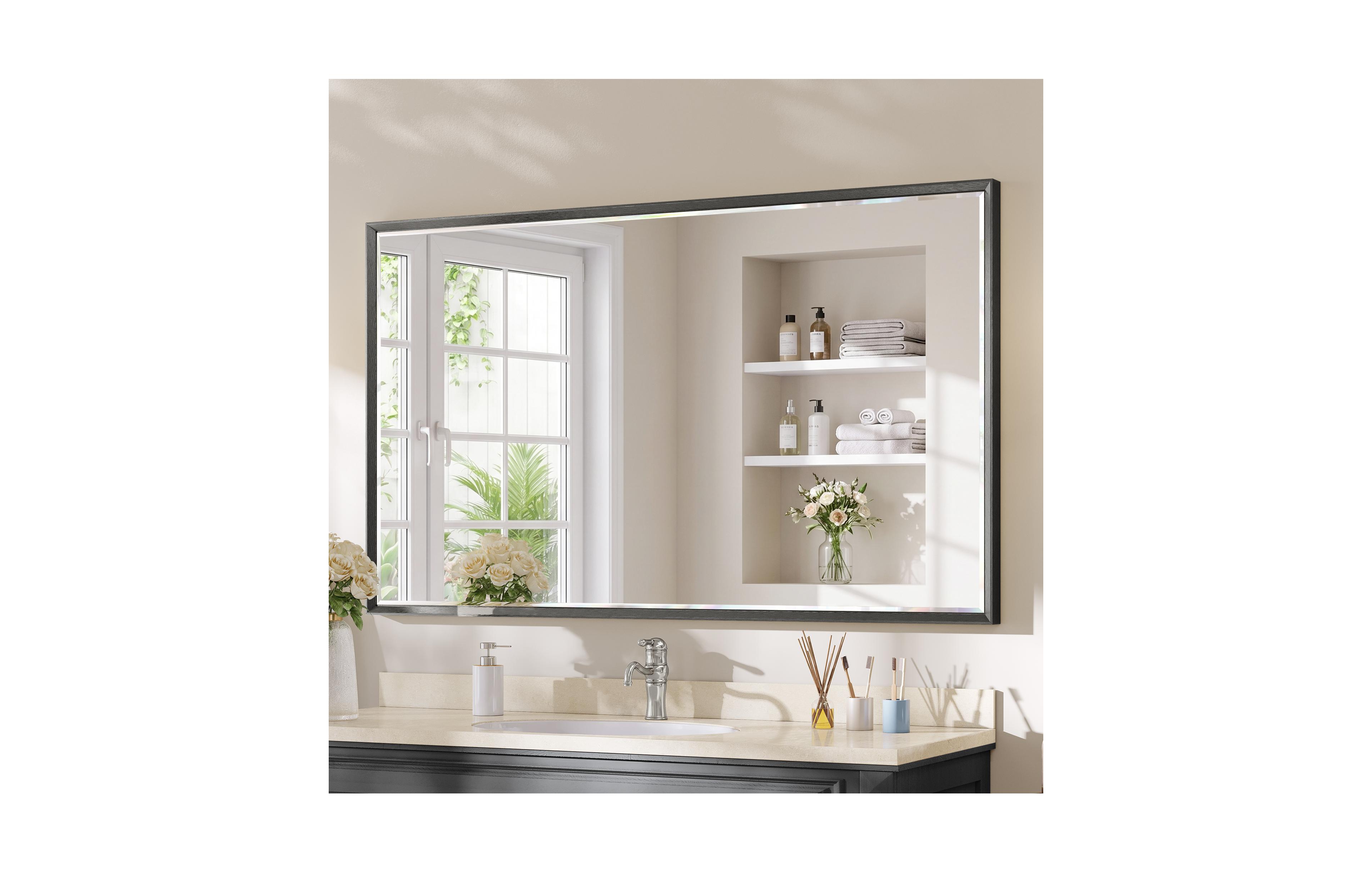 Sonkuki Bathroom Mirror for Over Sink with Anti-Rust Frame, Aluminum Double Beveled Frame and Tempered Glass Wall Restroom