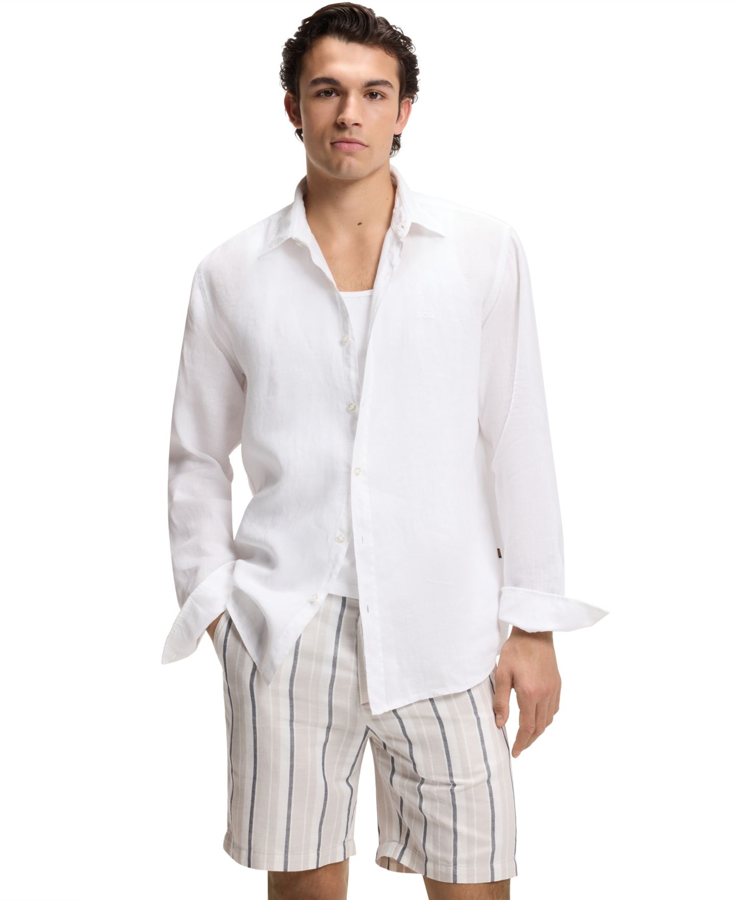 Мужская рубашка Hugo Boss Linen Regular-Fit Button-Down, цвет: Белый — фото 1