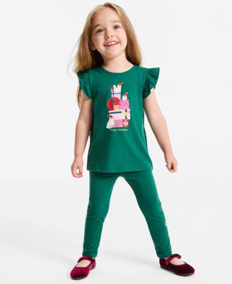 Toddler Girls' 12M-5T Flutter Present Cat Crewneck Ruffle-Sleeve T-Shirt