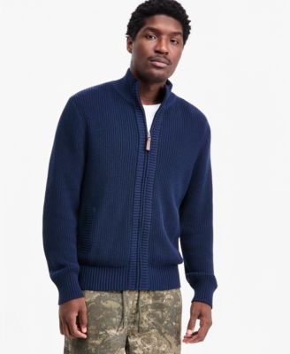 Men's Shaker-Stitch Full-Zip Ribbed Cardigan