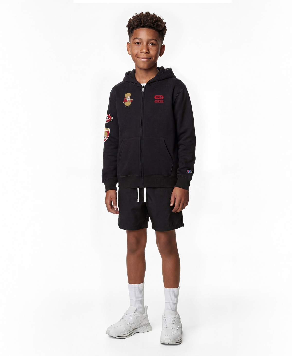 Champion Big Boys and Girls Black San Francisco 49ers Disney X Full-Zip Hoodie