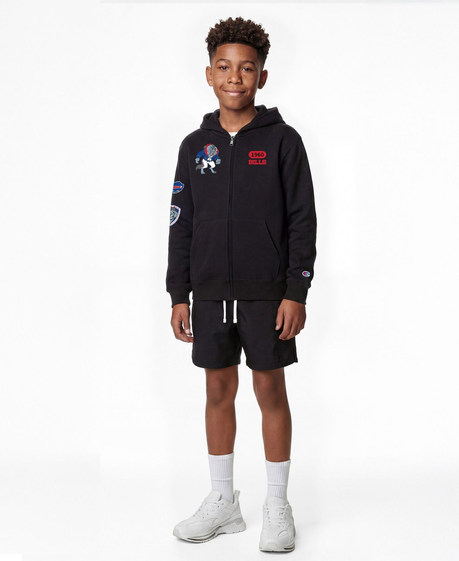Big Boys and Girls Black Buffalo Bills Disney X Champion Full-Zip Hoodie