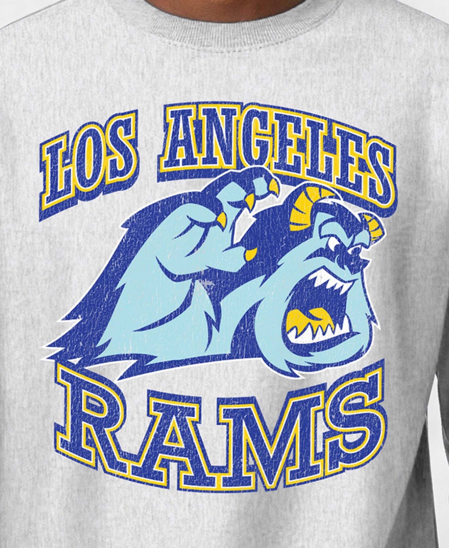 Мужская толстовка Champion Silver Los Angeles Rams Disney X Champion Reverse Weave Fleece Crewneck — фото 2