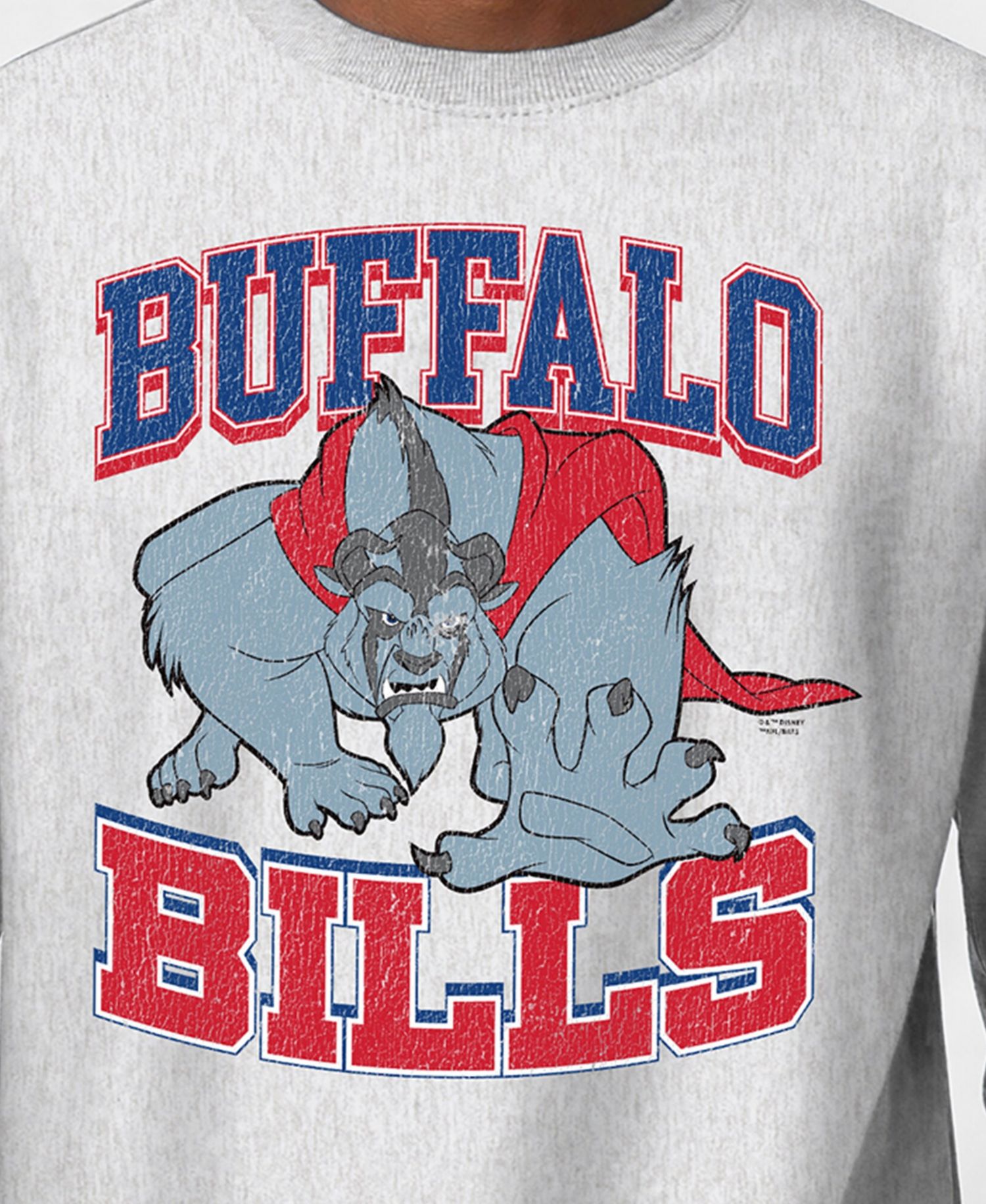 Men's Silver Buffalo Bills Disney X Champion Reverse Weave Fleece Crewneck Sweatshirt