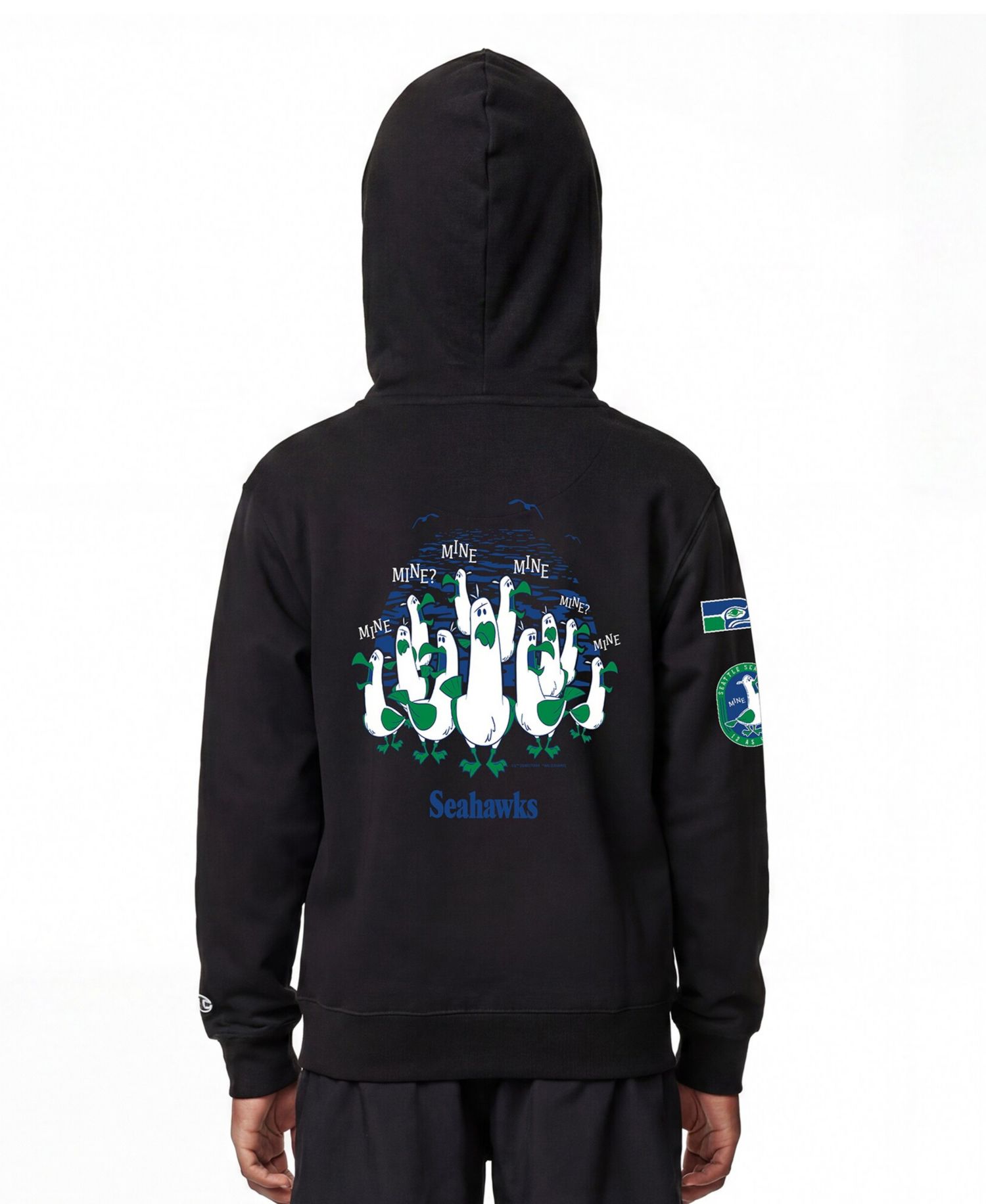 Big Boys and Girls Black Seattle Seahawks Disney X Champion Full-Zip Hoodie