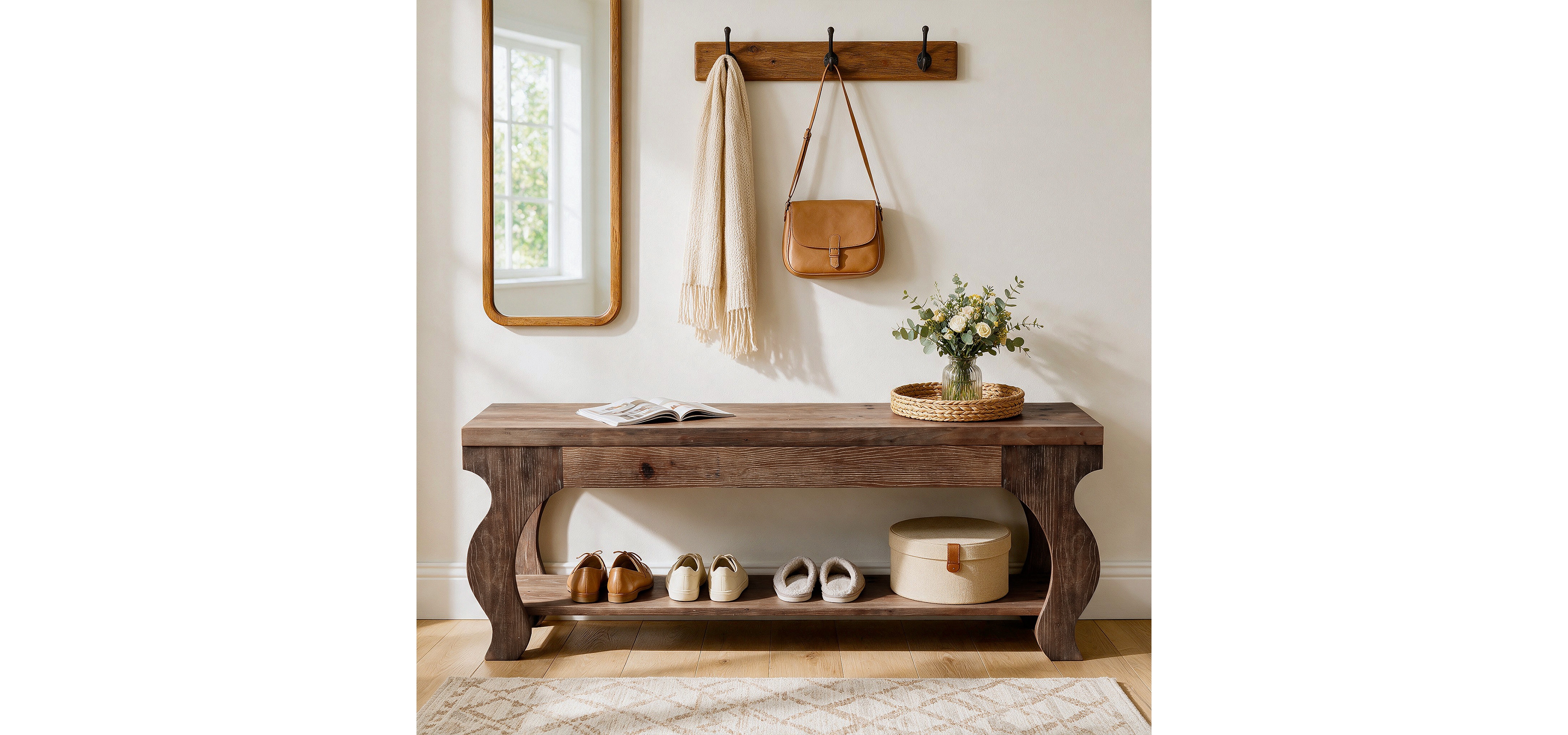 Tribesigns 2-Tier Storage Bench for Entryway, Solid Wood Shoe Bench