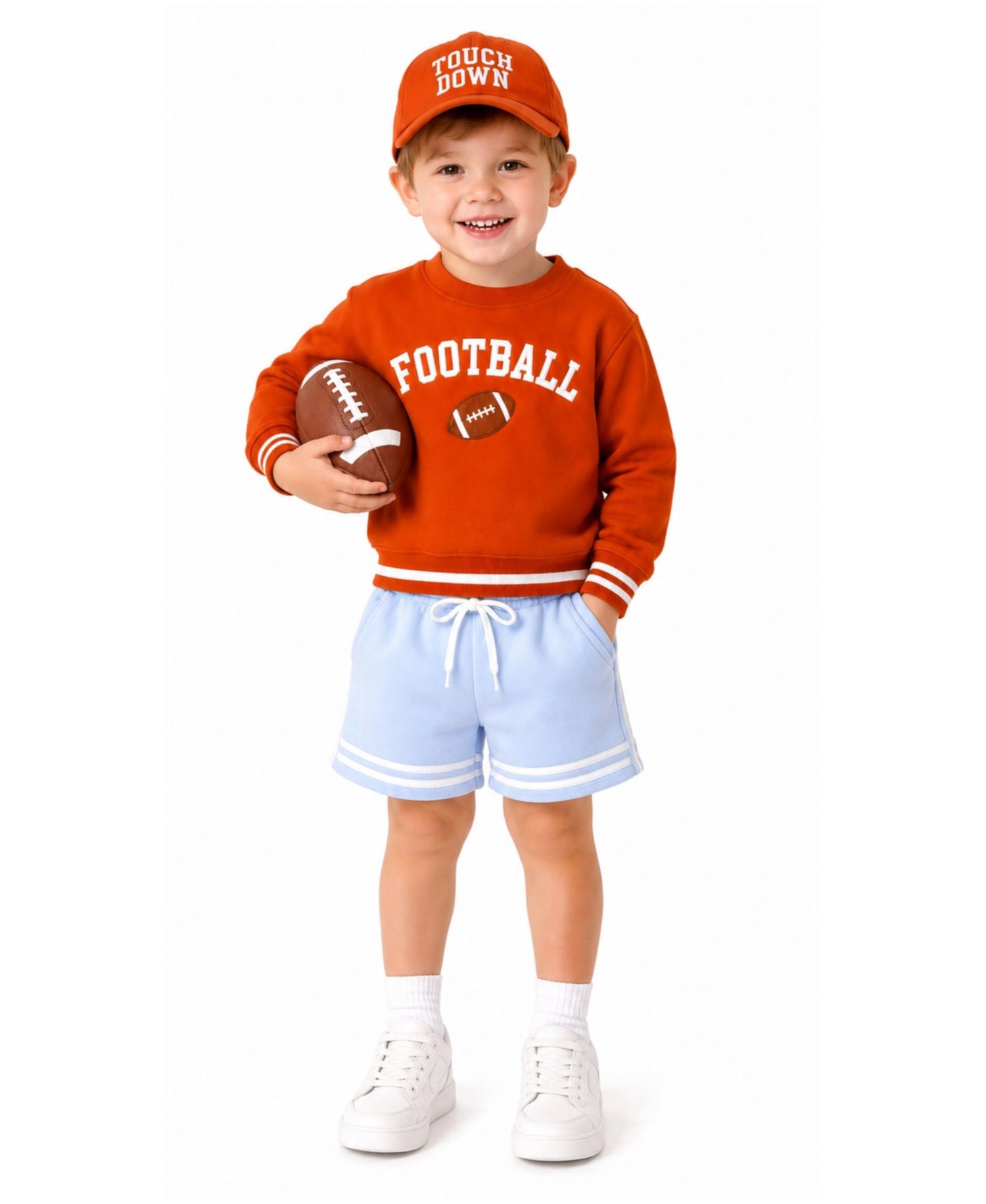 Boys' and Girls' Football Crewneck Long-Sleeve Cotton-Blend Sweatshirt