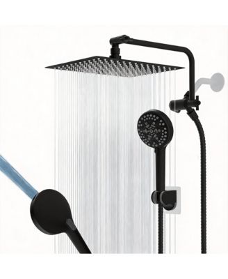 12" All Metal Shower Head 10-Spray Handheld Rainfall Extension Arm Hose Kit