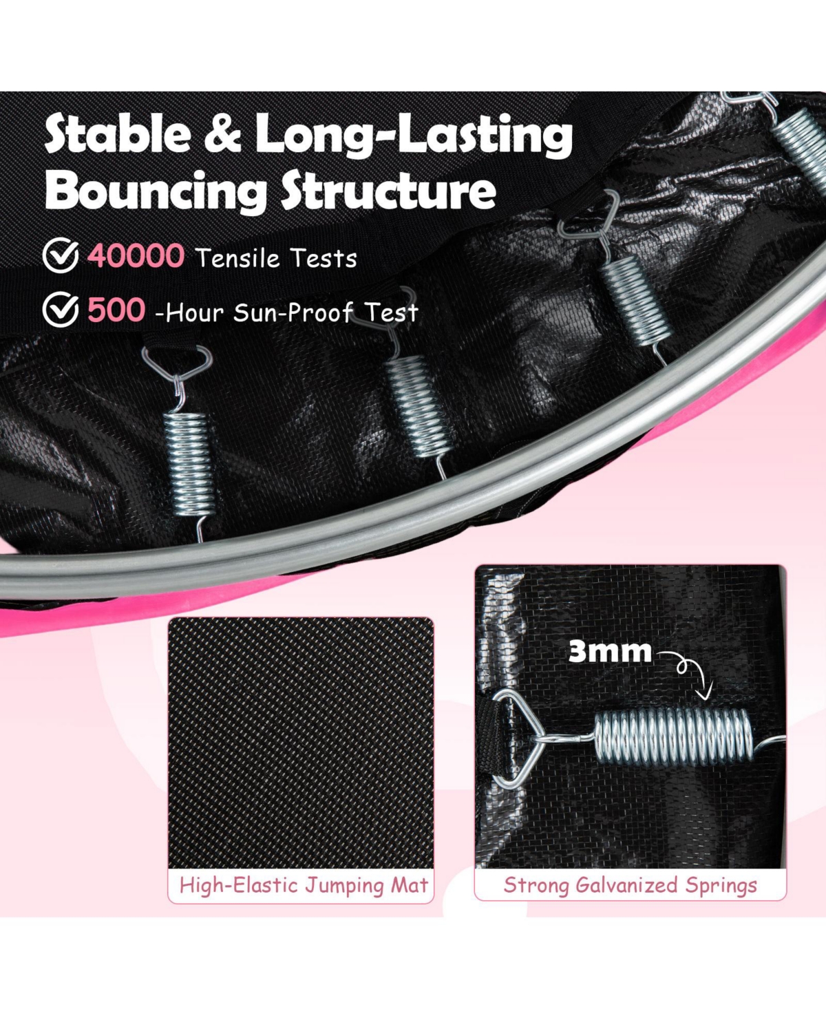 Gymax 60'' Trampoline for Kids with Enclosure with Adjustable Gymnastics Bar Swing Toys