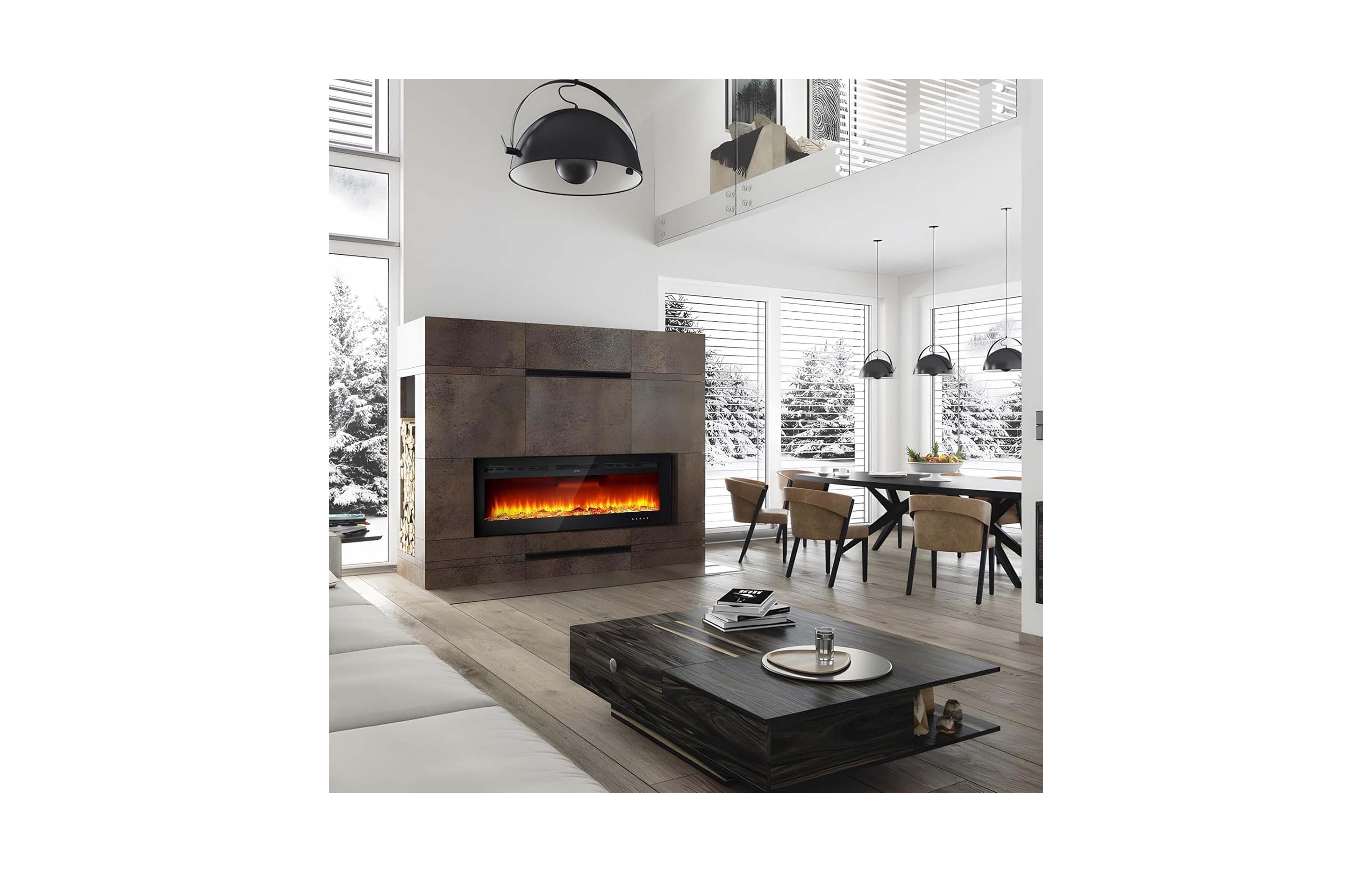 homfan 80 Inch Wall Recessed Smart Electric Fireplace WiFi App Remote Control 1500W Heater 12 Color Led Flame Touch Screen for Bedroom Living Room
