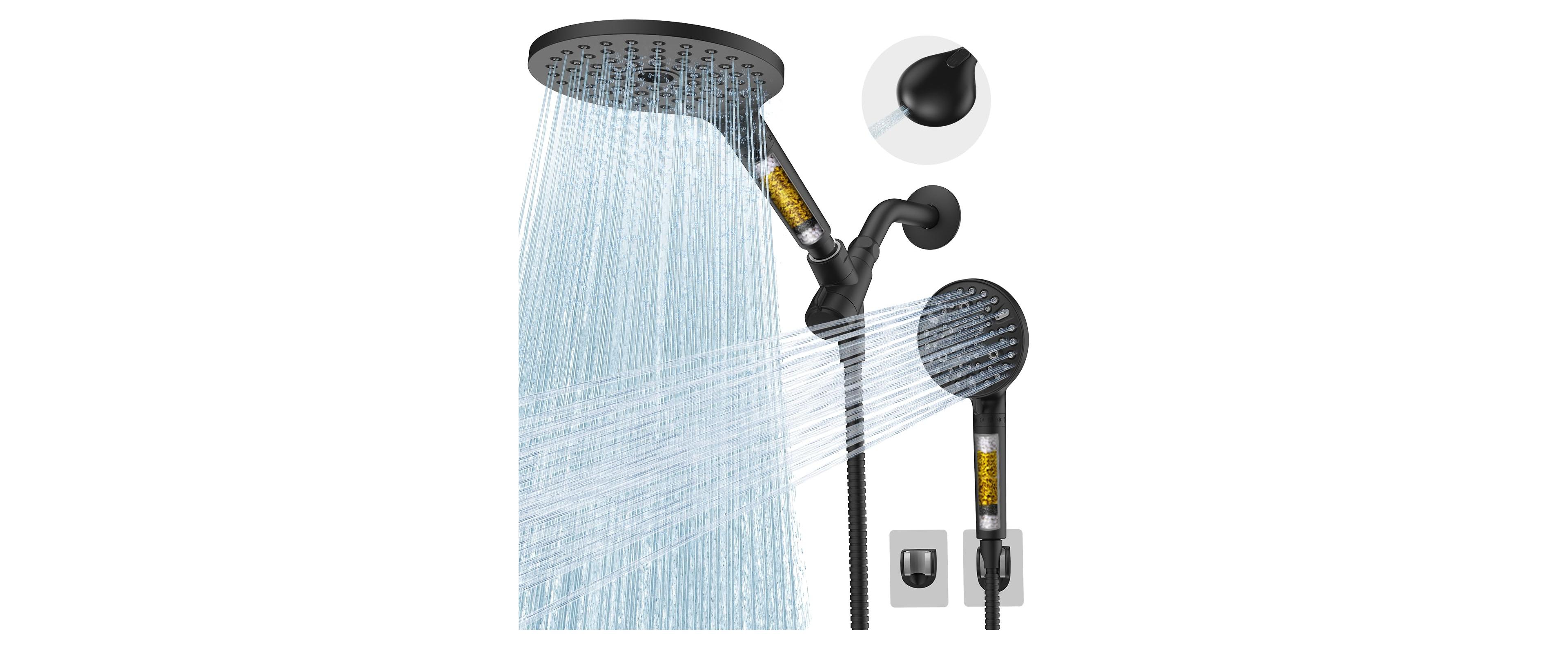 Cyqbd 2-in-1 Dual Filtered Shower Head High Rain Handheld Power Wash Hard Water Chlorine