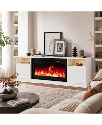 Electric Fireplace TV Stand Entertainment Center with Heater Adjustable Flame Remote Control Storage Shelves Cabinets for Large TVs Living Room