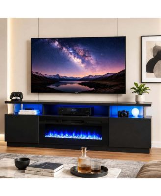 70Inch Fireplace TV Stand with 36Inch Electric Fireplace 2Tier Media Console Cabinet 750W 1500W Heater 12 Flame Colors for Living Room Bedroom