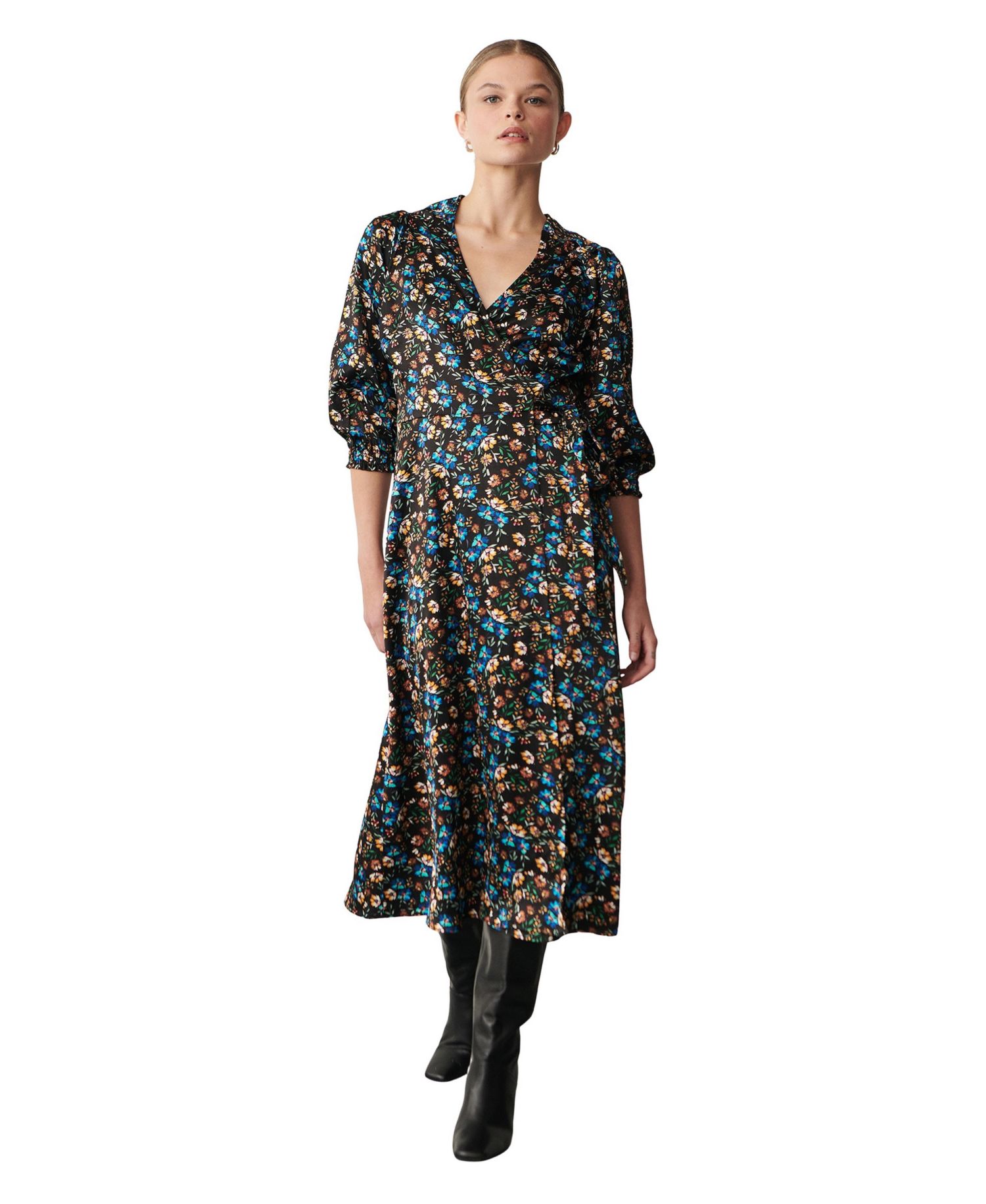 Women's Kiera Floral-Print Midi Short-Sleeve Dress