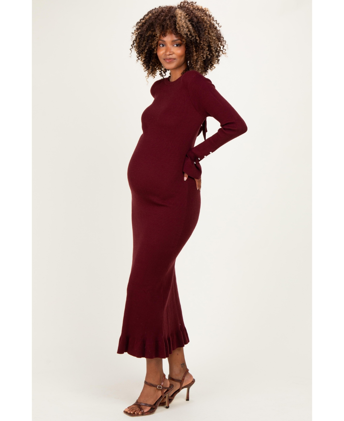 Pinkblush Black Ribbed Knit Bow Back Maternity Maxi Dress