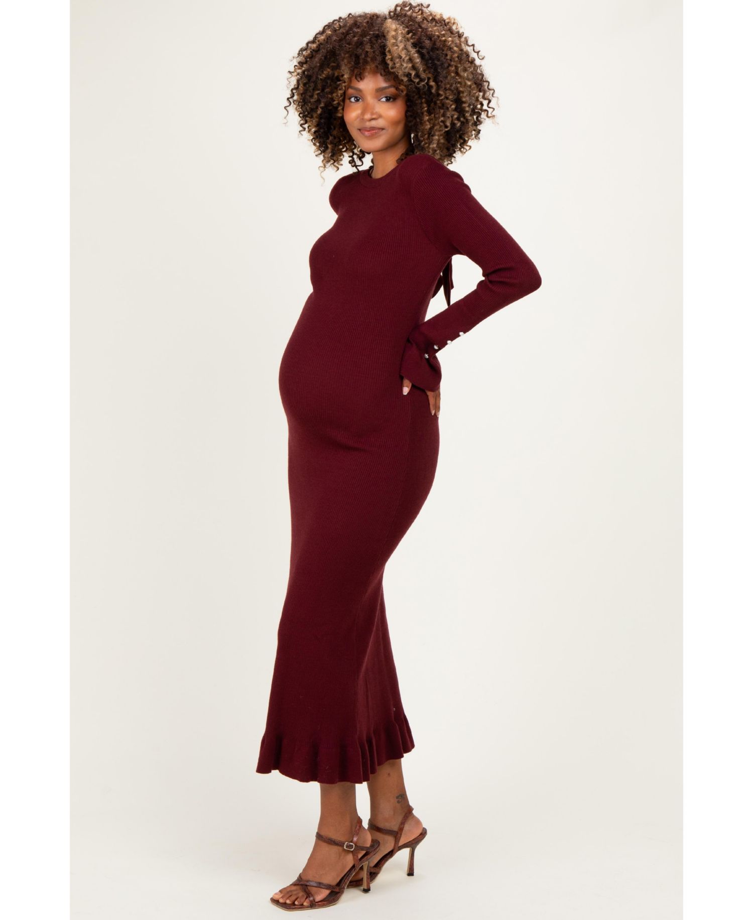 Women's Olive Ribbed Knit Bow Back Maxi Dress