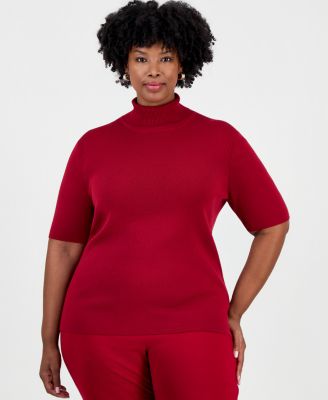 Plus Size Fitted Half-Sleeve Turtleneck Sweater