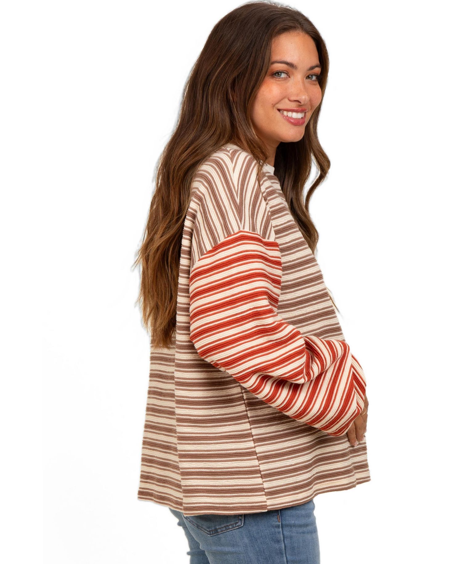 Maternity Striped Bubble-Sleeve Top
