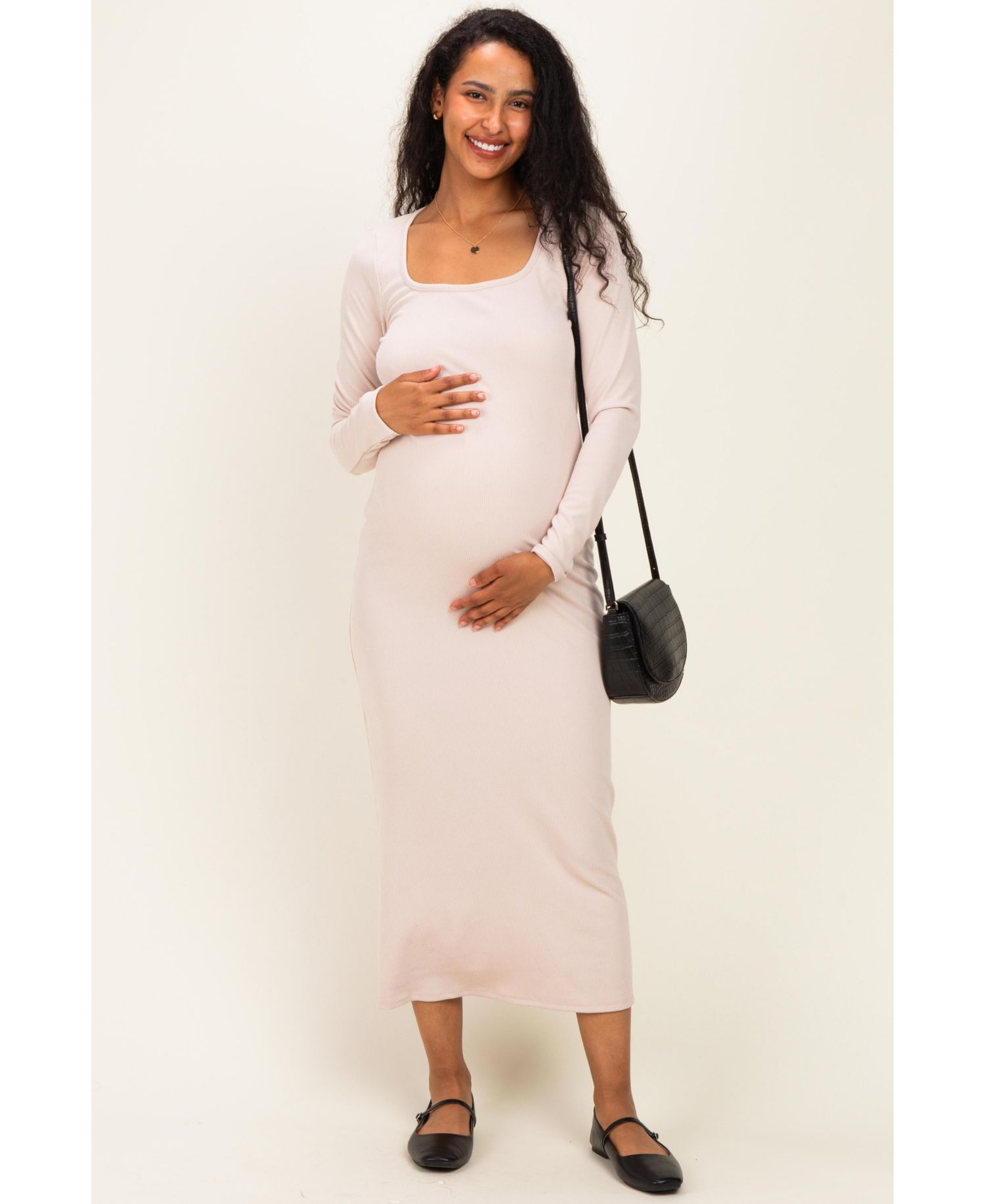 Women's Hunter Green Scoop Neck Long Sleeve Midi Dress