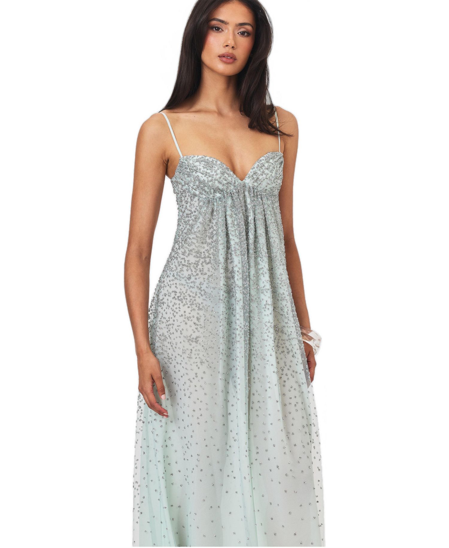 Women's Wallie Backless Sweetheart Rhinestone-Embellished Mesh Gown
