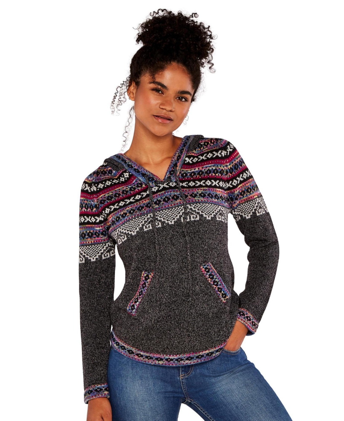 Apricot Women's Fairisle Pop Hooded Long-Sleeve Sweater