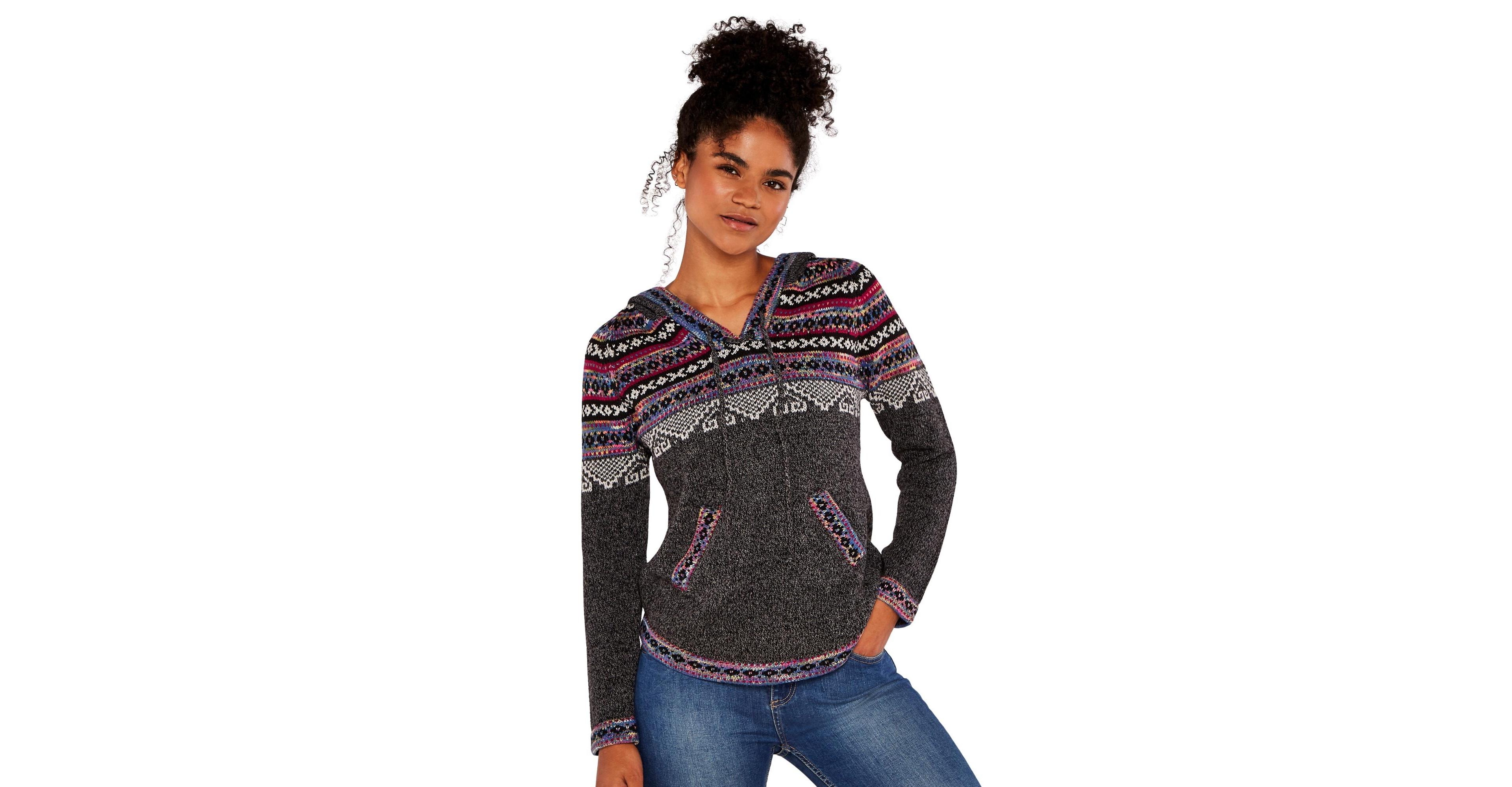 Apricot Women's Fairisle Pop Hooded Long-Sleeve Sweater
