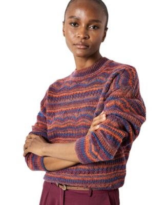 Women's Pointelle Space Dye Knit Long-Sleeve Crewneck Sweater