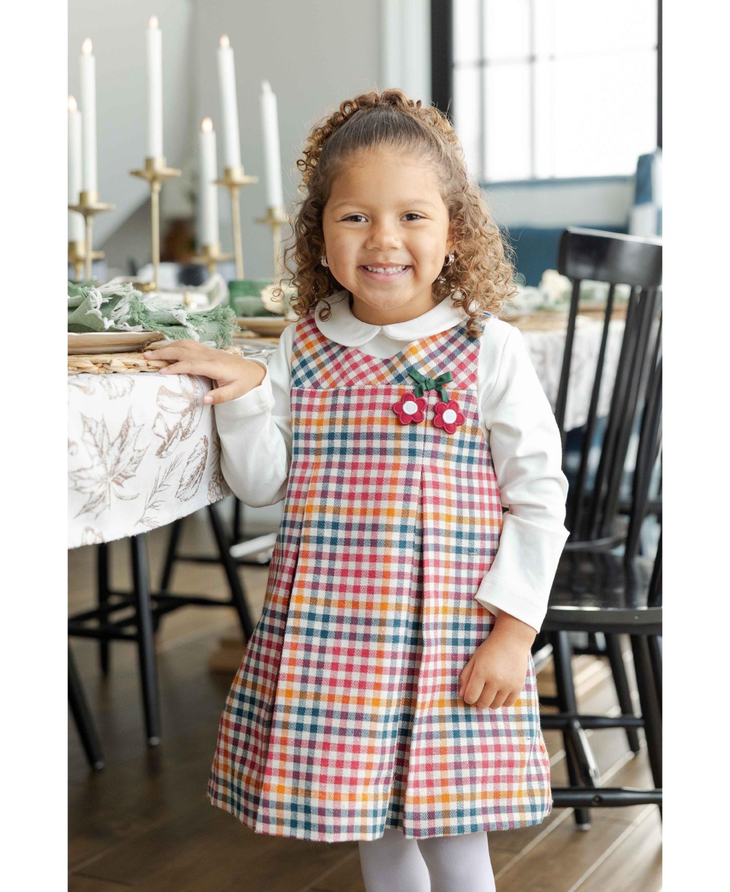 Girls' 4-16 Plaid Floral-Applique Jumper