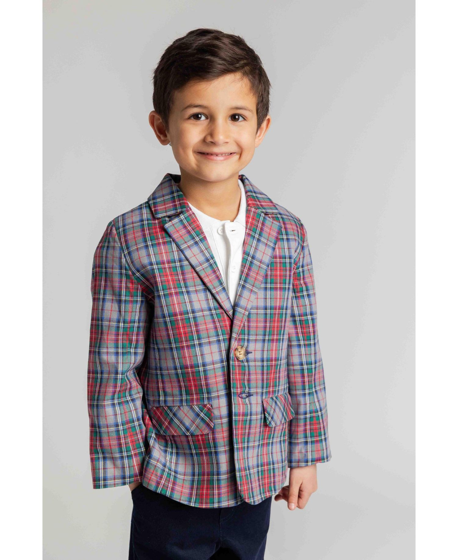 Boys' 4-20 Plaid Single-Breasted Machine Washable Blazer