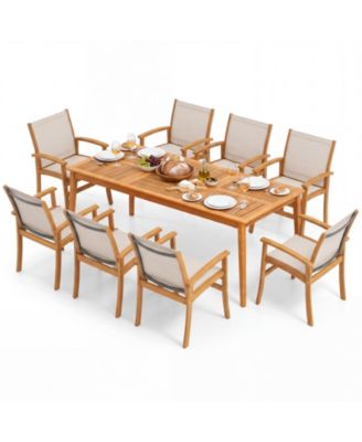 9-Piece Acacia Wood Outdoor Patio Dining Set with 80'' Rectangular Table and Armchairs