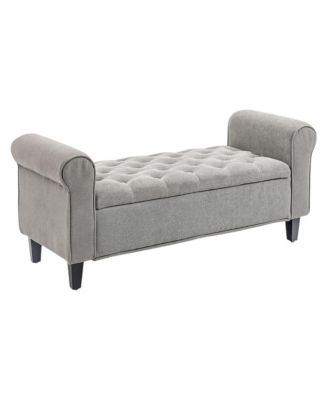 Modern Storage Ottoman Bench with Solid Wood Legs and Hidden Storage