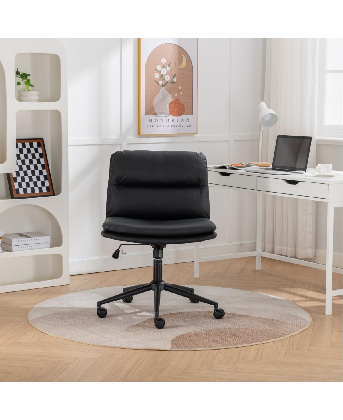 Rainsken Pu Leather Swivel Criss-Cross Chair, with Height Adjustable and Swivel, for Home Office, Apartment, Criss Cross Chair
