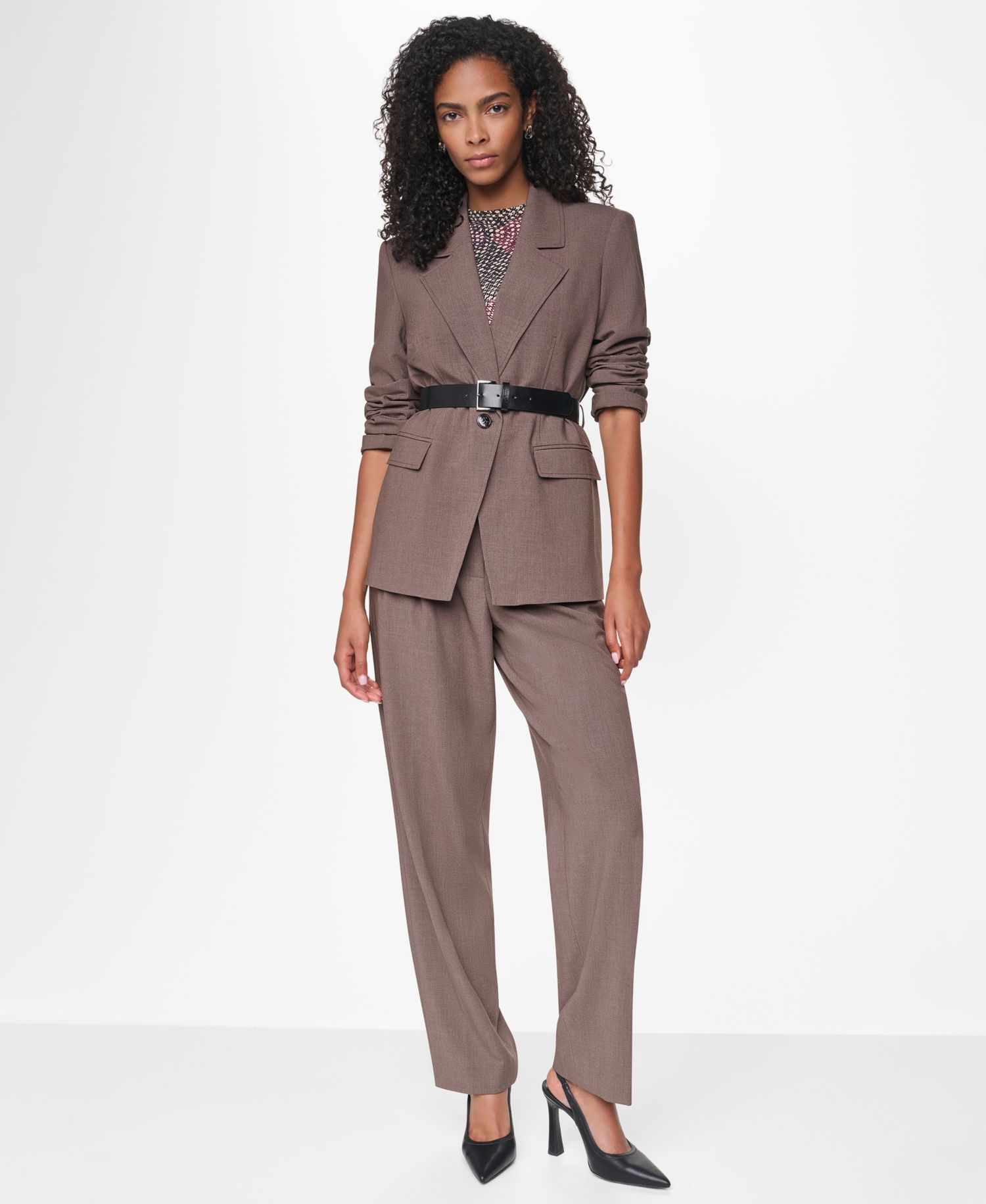 Women's Belted Notch Collar Stretch Blazer