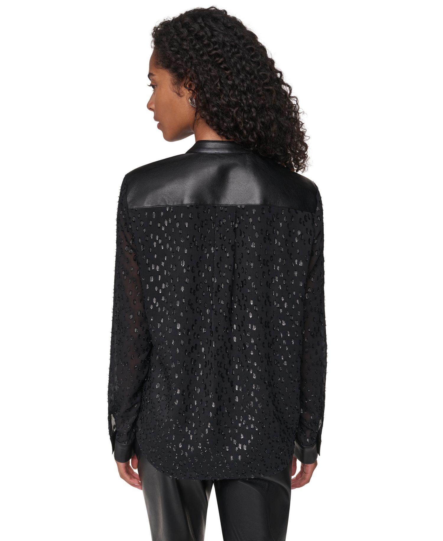 Women's Clip Dot Surplice V-Neck Long-Sleeve Blouse
