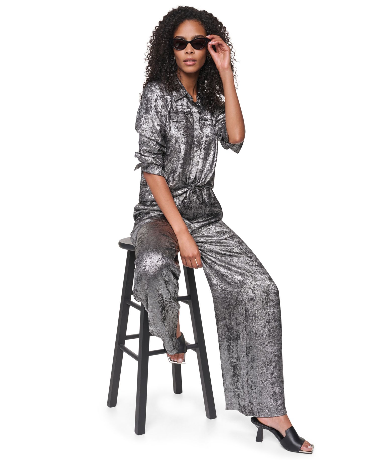 Women's Empire State Steel Long Long-Sleeve Collared Button-Front Blouse