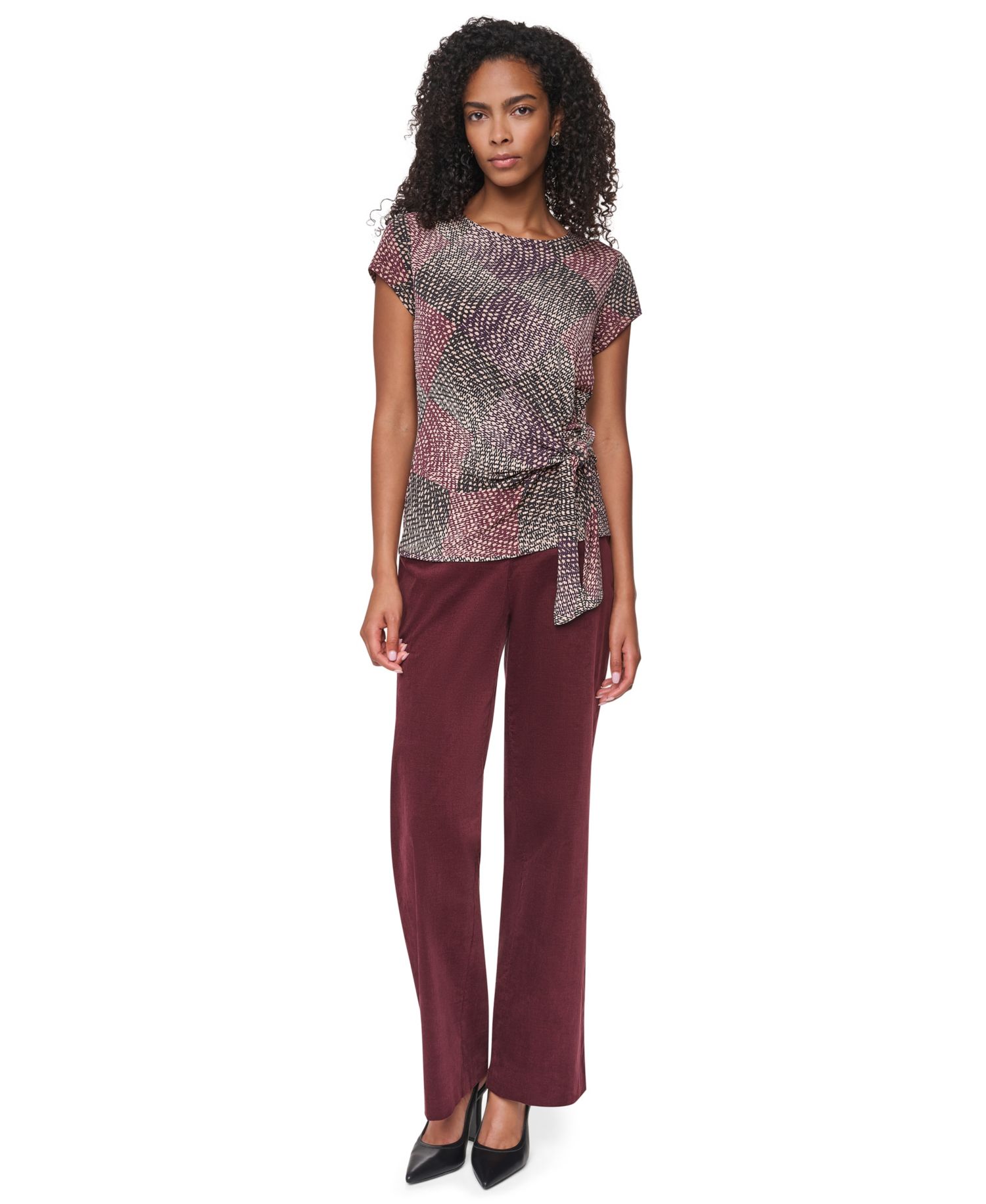 Women's Tie-Front Print Blouse