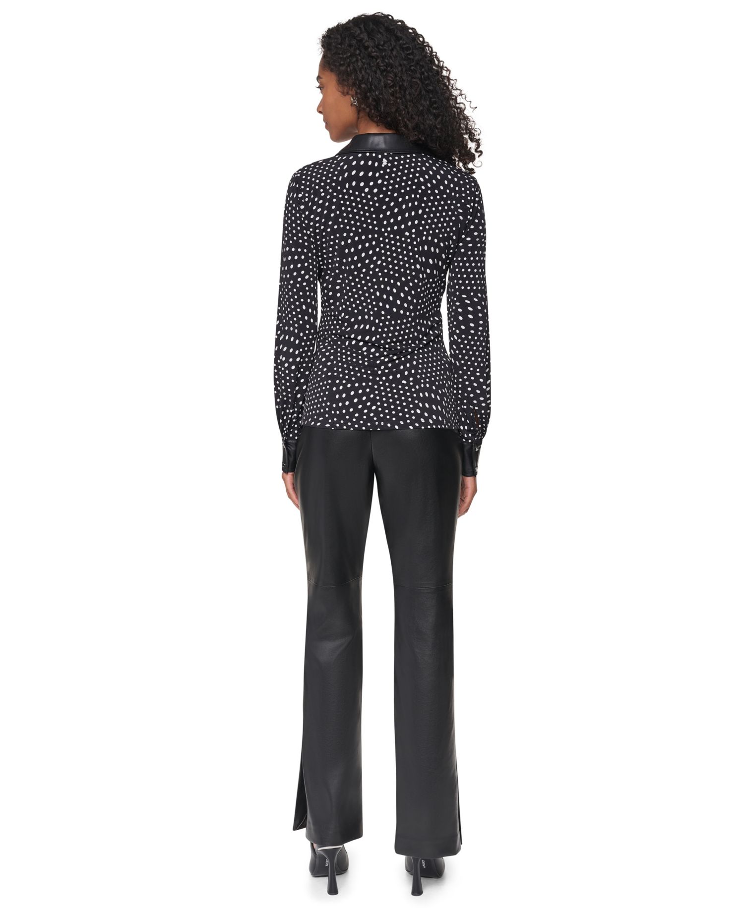 Women's Long-Sleeve Twist-Front Polka-Dots Blouse