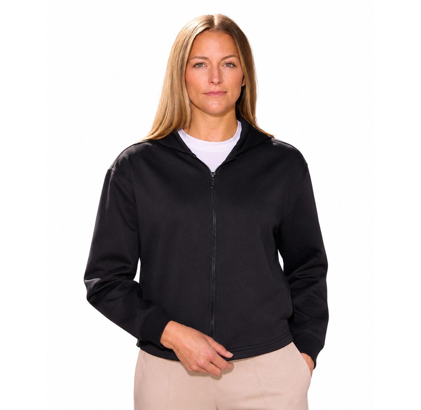 Женское худи Spyder Juniper Full-Zip Cropped Scuba-Knit, цвет: Чёрный — фото 1